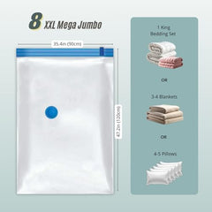 25 Pack Vacuum Storage Bags, Compression Space Saver Bags for Comforters, Blankets and Clothes, Durable Seal, Puncture Resistant, Safe Poly Material, Preserves and Protects, Hand Pump Included