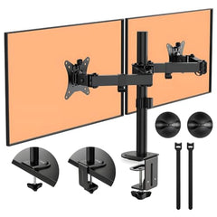 Artikel Double Monitor Desk Mount | Adjustable Heavy Duty Monitor Arms | VESA Mount with C Clamp & Grommet Mounting Base | Computer Monitor Stand for Screen up to 27 inch | Table Mounted | Black