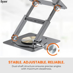 Dyazo 360° Rotating Laptop Stand Holder | Height Adjustable & Foldable Riser for 10-15.6 Inch Laptop | Anti Slip Pads with Heat Vent | Compatible for MacBook, Dell, HP, Lenovo & Other Notebook- Silver