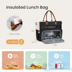 Bayne Tote Bag with Lunch Compartment | Laptop Bags for Women Office Use | Waterproof Handbag for Women | Elegant Office Bag for Woman | Tote Bag for Woman (Cream&Borwn)