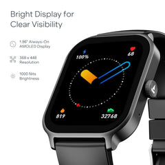 boAt Ultima Ember 2 Smartwatch, 1.96” AMOLED Display, Ultra Bright 1000 nits Brightness, AOD, Personalized Fitness Nudges, Functional Crown, 100+ Sports Mode smartwatch for Men & Women (Active Black)