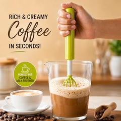 Quick Mixi Hand Push Blender, Manual Egg Beater & Milk Frother for Coffee, Lassi, Buttermilk, Protein Shakes, Kitchen Hand Mixer, Green