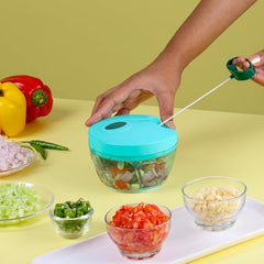 Cello Magic Hand Chopper XL | Multi Utility Chopper | 5 Stainless Steel Blades | Vegetable and Fruits chopper | 15 Cuts One Pull | (Chopper, Blade, Whipper) | 900 ml| Green