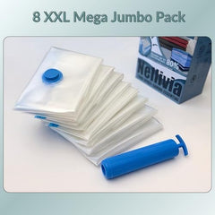 25 Pack Vacuum Storage Bags, Compression Space Saver Bags for Comforters, Blankets and Clothes, Durable Seal, Puncture Resistant, Safe Poly Material, Preserves and Protects, Hand Pump Included