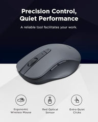 Lenovo WL310 Bluetooth Silent Mouse, Bluetooth 5.0, Upto 3million Button clicks, 1600 DPI, 6 Buttons (Left Click, Right Click, Scroll Click, DPI, 2 x Side Buttons), DPI LED Indicator, Grey