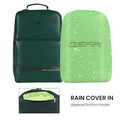 Gear Elevate Faux Leather 20L Water Resistant Anti-Theft 4 Compartment Backpack/Laptop Bag/Office Bag With Raincover For Men/Women (Olive-Yellow)