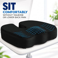 Grin Health Orthopedic Coccyx Seat Cushion | Memory Foam Ergonomic Seat for Tailbone Coccyx Support, Hip, Tailbone, Sciatica & Backpain Relief for Office Chair, Car Seat, Upto 100kg (Black)