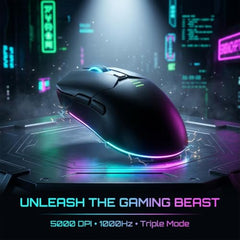 Offbeat Ivy Blutooth 5.2 + 2.4Ghz Wireless Gaming Mouse | Triple Device connectivity | 5000 DPI 1000 hz pollinng Rate 6D Button | 600 mAh Battery 100 Hours Playtime | Silent Click (Black)