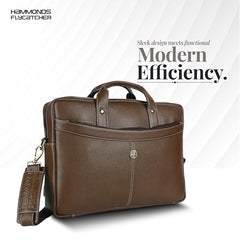 HAMMONDS FLYCATCHER Genuine Leather Office Bag for Men, 15.6 Inch Professional Brown Laptop Bag for Men, Adjustable Strap & Multi Compartments, 1 Year Warranty - Office, Travel, Daily Use