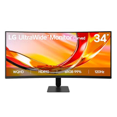 LG 34U640B Smartchoice 86 cm (34 Inch) 21:9 UltraWide WQHD (3440x1440) Curved Monitor(1800R), 144Hz, sRGB 99%, HDR10, Anti-Glare, HDMI X 2, DP, USB-C (PD 65W), PBP, PIP, Tilt/Height Adjustable Stand