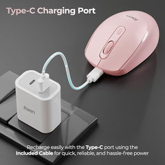 Foxin Flow Wireless Mouse with Rechargeable Battery, Bluetooth & 2.4 Ghz Dual Connectivity, 4 Buttons, Upto 1600 DPI, Type-C Charging | Ergonomic Office Mouse for Laptop, MacBook, PC | Green