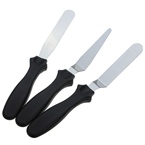 Syga Professional Offset 2 Angled and Straight Spatula Set with Plastic Handle, Black, 3-Piece