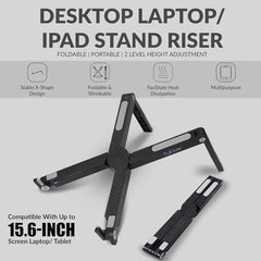 Tukzer (Imported Foldable Laptop Stand Riser for Laptop, MacBook, Notebook & Tablets up to 17 Inch, 7 Level Height Angle Adjustment, 2X Stronger M-Shape Aluminum Silicone Pads Air Ventilation-Black