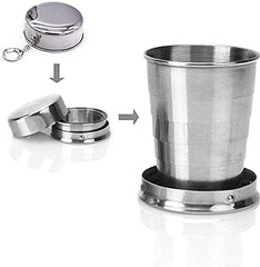 MOMISY Portable Folding Stainless Steel Travel Camping Water Mug Cup Glass -150ml, Silver (Stainless Steel 201)