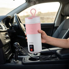 Elecmaa 2 in 1 Car Electric Kettle & Bottle 400ml, Pink | For office, car, home and travel, Ideal for Homes (220v) & Car, office 12-24V DC, 4 Temp & Digital Touch Ctrl