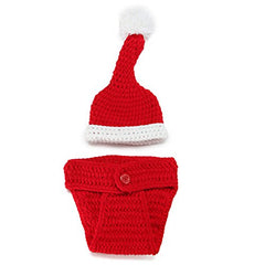 MOMISY Newborn Baby Photography Prop Croche Costume 2Pcs Handmade Knitted Hat Diaper Photographic Prop Outfit for Baby Bird-Red And White