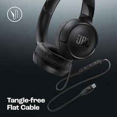 JBL Tune 520C On Ear Type C Wired Headphone, Pure Bass Sound,3-Button Remote with Microphone,Comfort Fit and Foldable Design(Black)