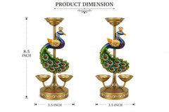 Pranjals House Peacock Metal Tealight Candle Holder Set of 2,Ideal for Pooja, Festival & Diwali Decor