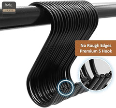 Mr. Carve Stainless Steel Heavy Duty S Hooks 4 Inches for Kitchen, Wardrobe, Hanging Planters - Powder Coated | Pack of 10 | Black