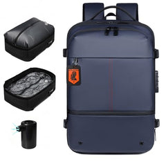 KARRIER Vacuum Compression Backpack with Built-in System for Clothes & Gear Laptop Bags Backpacks for Men and Women 3-in-1 Space-Maximizing Organizer (BLUE)