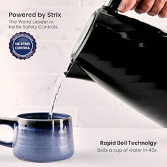 Tower Electric Kettle 1.7L Metal Body Auto Shut-Off 360° Base Blue | 1.7L capacity, 1350W rapid boil, full metal body, auto shut-off and boil-dry protection, 360-degree swivel power base