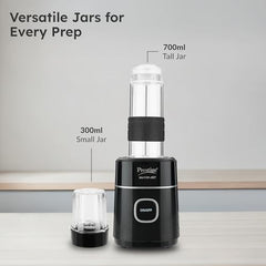 Prestige Nutri-Jet Mixer Grinder with 2 Jars| 450 Watts| Sipper Lid & Additional Cover Lid| ISI Certified| One-Touch Operation, Black