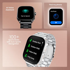 Fastrack MYND 1.93” AMOLED Display Smart Watch for Men & Women with AI Watch Faces,AI Chat,Offline Voice Commands,Curved Metallic Design,Functional Crown,BT Calling, Health Suite,100+ multisport modes