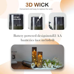 Flameless LED Pillar Candle Set of 2 | Acrylic Fiber Glass | Dancing Faux Wick | Remote Control with Battery Operated 3 AA | Home Décor & Gifting | 3" D x 6" H | Red
