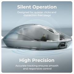 Zebronics Sheer Pro Wireless Mouse, Translucent Design, Up to 1600 DPI, Dual Mode 2.4GHz + BT, 4 Buttons, Type-C Rechargeable, Silent Clicks, USB Nano Receiver, Ergonomic Design (Blue)