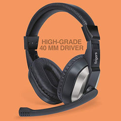 FINGERS S10 Wired On-Ear Headphone with Adjustable Mic - 40 mm Powerful Drivers & Inline Volume Control (Black)
