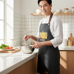 MOMISY Kitchen Apron with Front Pocket – Cute Cartoon Cooking Apron (Black)
