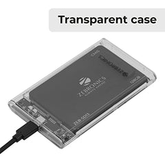 Zebronics 2.5" SSD/HDD Enclosure, Max. 4TB Storage, Upto 5Gbps Transfer Speed, Tool-Free Slide Design, USB to Micro B Connector, Windows, Mac, Linux Support, Transparent Case (CSH101)