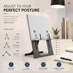 EasyRead Plus Book Stand for Table & Laptop Stand Combo, Adjustable Book Holder with 6 Height Levels, Foldable Ergonomic Laptop Stand for Hands-Free Reading, Study & Work Setup