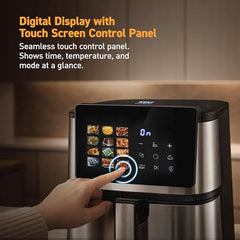 KENT Digital Air Fryer 5L | 1400W | Bake, Grill & Roast | Up to 80% Less Oil Usage | 8 Preset Menu | Rapid Heat Circulation | Digital Display & Touch Control Panel | Glass Window with in built Light