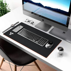 V-CUBE Designs Premium Vegan Leather Dual Color Desk Mat 75X40cm 1.8mm Thick| Laptop Mat/Extended Large Mouse Pad, Reversible Deskspread |High Tear/Peel Strength|Anti-Slip,Splash-Proof| Blue&Yellow
