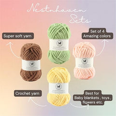NESTNHAVEN , Plush & Cuddly Sets 2.0 , Chenille Yarn Supersoft Hand Knitting Wool Ball, set of 4 , 400 grams (1 Ball/100 Gram Each) Suitable for Craft, Babywear, Toys , Baby Blankets , 5 Bulky, Shades - NNHS 2.0 (Set 26 baby Pink , lilac , hot pink…