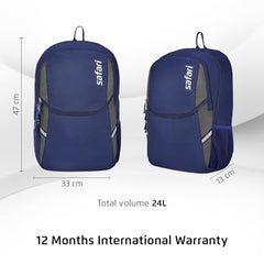 Safari Omega spacious/large laptop backpack with Raincover, college bag, travel bag for men and women, Black, 30 Litre