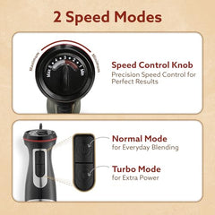 AGARO Grand 1000 Watts Hand Blender With Chopper, Jar & Whisker, 2 Variable Speed Modes & Speed Regulator, Stainless Steel Blades(Black)