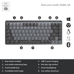 Logitech MX Mechanical Wireless Illuminated Performance Keyboard with Free Adobe Subscription, Linear Switches, Backlit Keys, Bluetooth, USB-C