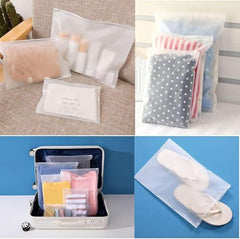 GREENTWISH Polyethylene Frosted Zipper Bag|Travel Bag For Shoes Cosmetics Jewellery Toiletries School Trip|Resealable|LDPE Zip Lock Space Saver Bags with Air Vent Hole (Pack of 30), Transparent