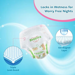 Amazon Brand - Supples Premium Baby Diaper Pants | 108 Baby Diapers | XL | 12-17 Kg | 12 Hrs Absorption | Cushiony Cotton Soft Fabric | Phthalates-Free | Triple Leak Guard | 54 Count, Pack of 2