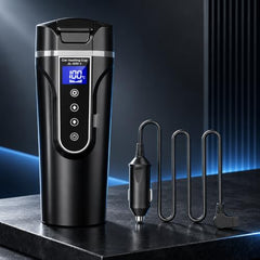 HASTHIP Car Electric Kettle 450ml 12/24V 150W 304 Stainless Steel | Water Heating, LCD Temperature Display, Leak-Proof Lid, Compact Vehicle Travel Use, Portable Design