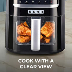 USHA Ichef Smart Air Fryer 4.5L,10 In 1 Functions10 Preset Menu|Digital Display&Touch Panel|Transparent Window|Illuminated Chamber|Turbo Air Circulation|Oil Free Cooking|Auto Pause/Start(Black),1350W