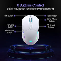 Portronics Toad One Bluetooth Mouse with 2.4 GHz & BT 5.3 Dual Wireless, 6 Buttons, Rechargeable, RGB Lights, Connect 3 Devices, Ergonomic Design for Laptop, Smartphone, Tablet (Black)