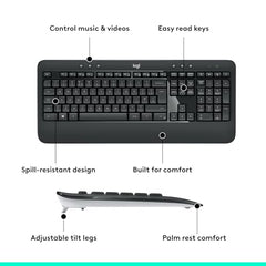 Logitech MK540 Advanced Wireless Keyboard and Mouse Combo for Windows, 2.4 GHz Unifying USB-Receiver, Multimedia Hotkeys, 3-Year Battery Life, for PC, Laptop - Black