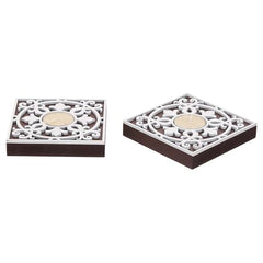 eCraftIndia Wooden Floral Printing Block Decorative Tea Light Candle Holders (Set of 12, Green White) Diwali Christmas Decorations Items for Home Office Christmas Gifts for Women Men Family Friend