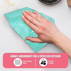 Amazon Brand - Presto! Non-Woven Kitchen Towel Roll | 80 Pulls (Pack of 2) | Size: 23 x 21 cm | Wavy Pattern (Red & Blue) | Washable and Reusable | Highly Absorbent | For Daily Use