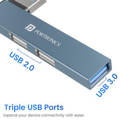 Portronics Mport Mino A USB 3.0 Hub Dock (3-in-1) with USB 3.0 SuperSpeed, Compact L-Shape Design, 2-Port USB 2.0 High-Speed, USB Plug, Metal Alloy Body, for Laptop, PC, Mac (Grey)