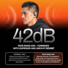 ACwO DwOTS Sense Pro True Wireless Earbuds, 42dB ANC, Voice-First Mic System for Clear Calls, Skin-Friendly Ear Hooks, 12mm Drivers, Dual Pairing, Sweat Resistant, Advanced Bluetooth Ear Buds (Orange)