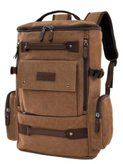 FUR JADEN Eco Friendly Travel 4 Compartment Laptop Backpack Made of Water Resistant Sustainable Canvas and Vegan Leather for Unisex for Travel Hiking Work (Coffee)